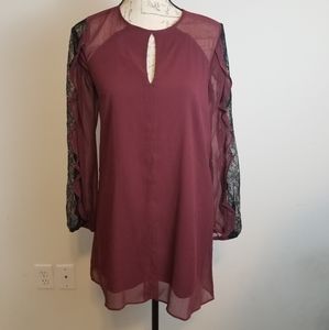 BCBGeneration Maroon Lightweight Lace Sleeve Dress